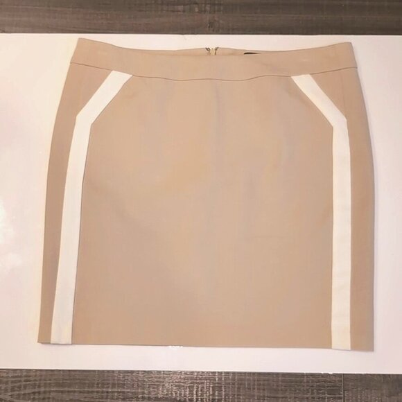 3/$20 Cynthia Rowley Khaki Pencil Skirt Side Stripe Contrast Contour Above Knee - Picture 6 of 10